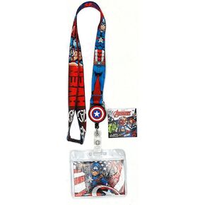 Marvel 68844 Captain America Lanyard مع حامل بطاقة قفل Zip ، ملون متعدد ، 3 "