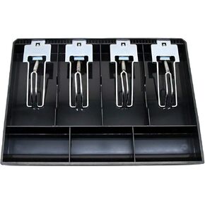 Cash Register Drawer Insert Tray 5 Bill/4 Coin Compartments with Metal Clip for Money Storage, Black