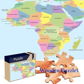 Map of Africa Jigsaw Puzzles for Adults Colorful North Coloured Map of Africa Egypt Wooden Jigsaw Puzzler Puzzle Gift Family Games Kids DIY Puzzles Toys 120 Pieces 8x10 Inch