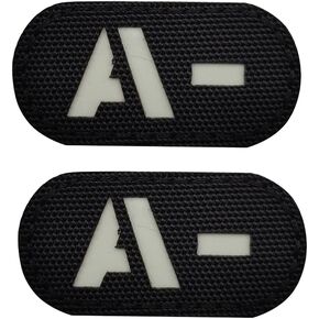 2 PCS AliPlus A- NEG Patches Blood Type Patches Luminous Patches Glow in The Dark Laser Cut Patch Hook and Loop(A-Luminous 2 * 1in)