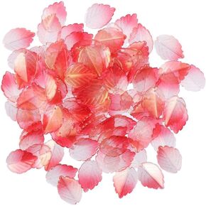 100Pcs Fall Leaf Charms, Gradient Red Pink Leaves Beads Pendant Charms Transparent Glass Dangle Charms for DIY Jewelry Making Earring Bracelet Necklace Craft