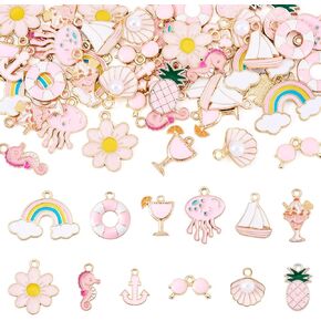 Cheriswelry 48pcs سحر المينا الصيفية لصنع المجوهرات صنع سبيكة مينا الذهب معلقات مطلية على طراز مجوهر