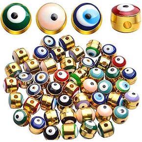 50pcs مينا حبات العين الشريرة ألوان متنوعة جولة شريرة ذهبية السحر الفاصل حبات سوار قلادة DIY صنع المجوهرات المجوهرات