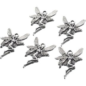 PEPPERLONELY Brand 30PC Antiqued Silver Fairy Charms Pendants 21x15mm (13/16x5/8 Inch)