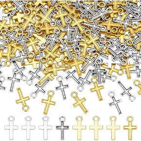 300Pcs Cross Charms Gold Silver Alloy Curcifix Charms Pendants with Hole for Jewelry Making Accessory Supplies Bracelet Necklace Dangle Earring Keychain Purse Backpack Charm DIY Craft