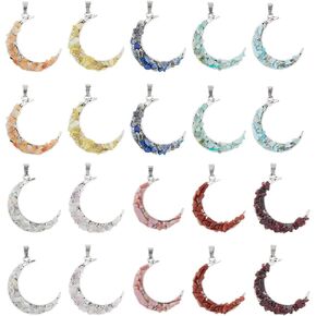 Superfindings 20pcs 10 أنماط Gemstone Moon Charms سحر القمر سحر الحجر الطبيعي المعلقات سبيكة القمر مع حدود الحجر المعلقات شقرا كريستال الحجر المعلقات لصنع المجوهرات