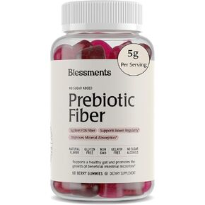 Prebiotic Fiber Gummies for Adults & Kids with No Added Sugar- 5g (60 Count) High Fiber Supplement Gummies - Vegan - Keto Friendly - Digestive Health Supplements