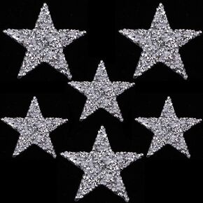 JKJF Clear Rhinestone Star Iron on Patches Applique Adhesive Stick Heat Transfer for Clothes Decoration - 6 PCS 2 Sizes