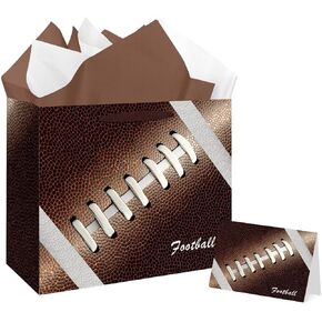 Jiaoiudi Football Party Bags with Tissue Paper Greeting Card Football Gift Bags Large with Handles Football Goodie Bags