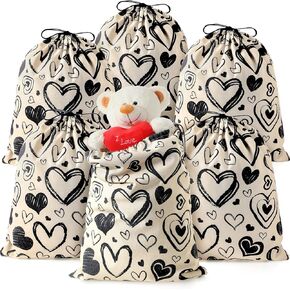 Buryeah 6 PCS Wedding Close Cloth Gift Bag مع الرباط 20 × 16 بوصة طباعة القلب القابلة لإعادة الاستخدام القابلة لإعادة الاستخدام.
