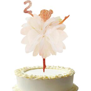 3D Tulle Ballerina 2nd Princess Cake Topper - Fairy Soft Gauzy Tutu Ballet موضوع كعكة Decoration for 2 سنوات ، اللوازم الحزب.