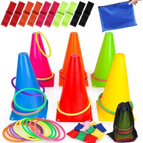 HOOQICT 10pcs 3 فرق سباق الأرجل و 3 في 1 ألعاب الكرنفال مجموعة للأطفال البالغين حفلة عيد ميلاد داخلية في الهواء الطلق في اليوم الخلفي فناء الفناء الصالة الرياضية الفئة اللوازم