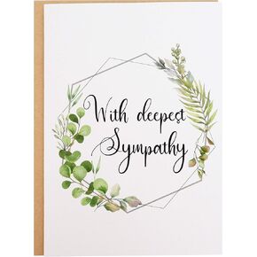 CHRIZ.Z Sympathy Card - Single Simple With Deepest Sympathy Condolence Greeting Card Printed on White Textured Paper with Kraft Envelope - 5" x 7" Blank Inside - For Funeral, Loss, Condolences