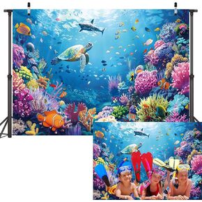 Backdrop Backdrop 7 × 5 قدم تحت تصوير البحر الخلفية الخلفية لحمام السمكة تحت البحر السمك المرجاني المرجاني لافتة عيد ميلاد استحمام الطفل