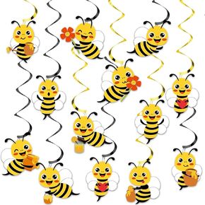 Qyeahkj 84 PCS Bee Party Decorations Bumble Bee Baby Shower Defintics Decorations Hanging Dwirl Foil Ceiling Streamers First Bee ponster form