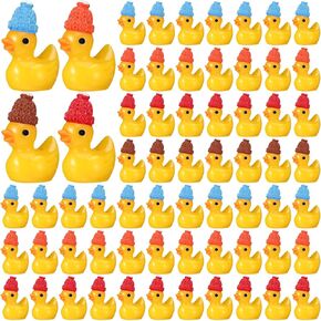 leitee 100 pcs mini resin ducks مع قبعات متماسكة أصفر البط الصغير الصغير الراتينج التمييز مع قبعة ملونة لـ DIY لعبة حوض استحمام صغيرة لإخفاء حديقة المناظر الطبيعية Dollhouse Aquarium Western Party