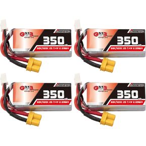 Gaoneng 4pcs Gnb Lipo Battery 2S 350mAh 7.4v 60c 120c مع موصل XT30 لـ 60-130 مم FPV Drone Emax Tinyhawk II HappyModel CRUX3 Beta75x Beta75 Pro MultireTer RC Car