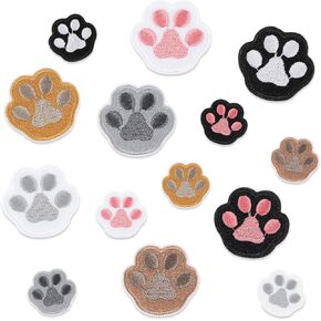 14 Pcs Paw Print Patches Iron on Paw Print Embroidery Patches Self Adhesive Pet Cat Dog Footprint Appliques Cute Iron On Patch Pet Paws DIY Craft Patches for Hats Bags Jackets