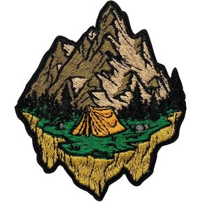 Mountain Camping Patch – 3 inches, Colorful Adventure Camping Patches – Embroidered Iron On/Sew On Mountain Patches for Backpacks