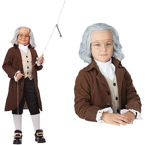 Boys Benjamin Franklin Costume Large (10-12) & Child Benjamin Franklin Wig Standard