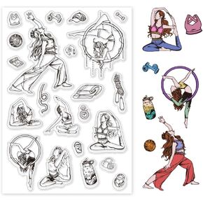PH PandaHall Yoga Clear Stamps, Sports Elements Transparent Stamp Decorative Clear Stamps Dance Craft Stamp Female Sports Rubber Stamp for Birthday Card Making Arts Crafts Crafting Journal Decor