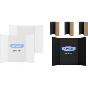 2 Pack White Trifold Poster Board 36 "× 48" مجمعة مع 4 حزمة لوحة ملصقات سوداء Trifold 36 "× 48" للعرض ، معرض العلوم ، مشروع المدرسة