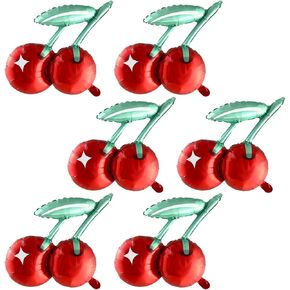 6Pcs Cherry Balloons,20 Inch Cherry Fruit Balloons For Fruit Cherry Theme Birthday Wedding Baby Shower Party Decoration, Rainbow