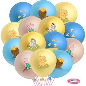 BOPUSAI 50PCS VINTAGE WINNIE BALLOON 12 بوصة كرتون لطيف الدب والأصدقاء البالونات اللاتكس مع الشريط الرجعية الرجعية لوازم زخرفة الحفلات للأولاد جيرل