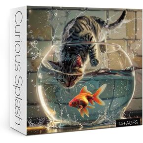 Funny Cat Fish Puzzles for Adults 1000 Pieces, Challenging Art Cute Kitten Jigsaw Puzzles, Impossible Fantasy Animal Puzzle