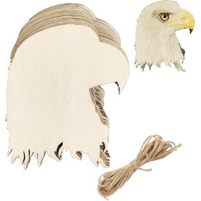 30 Pack 4 Inch Wood Eagles Head Cutouts Unfinished Wood Eagles Head Crafts Wooden Eagles Head Hanging Ornaments DIY Eagles Head Craft Gift Tags for Home Party Decoration