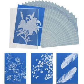 24 Sheets A5 Sun Print Paper, 8.27x5.83in Cyanotype Paper with Acrylic Panel Kit High Light Sensitive Solar Art Printing & Drawing Paper Nature Print Paper for DIY Project Craft Kids Adults