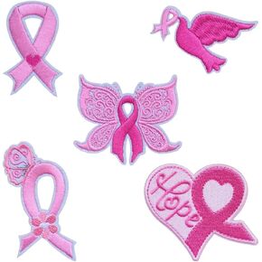5 PCS PINK RIBBON SEMBROIDER IRON ON PATCES HOP
