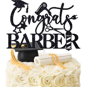 Black Glitter تهانينا كعكة الحلاق Topper ، تهانينا Grad/Future Barber Cake Decor