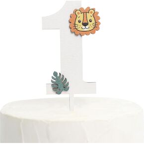Wooden Cake Topper For First Birthday - Cake Topper With Wooden Number 1，Wild One Theme One Cake Topper，One-Year-Old Cake Topper For Birthday Party，Wood Cake Topper For First Anniversary, White