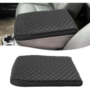 Center Console Armrest Cover for Chevy Silverado & GMC Sierra 2019-2024, Tahoe & Suburban & Yukon 2021-2024, Vinyl Leather, Bucket Seat, Arm Rest Cushion Pad, Black-Double Stitch