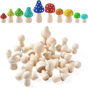 KISSITTY 30pcs Wood Mushrooms Unfinished Wooden Mushroom Craft Figures Embellishments Decorations for Home Garden Miniature Ornaments Decor Painting Arts and Crafts