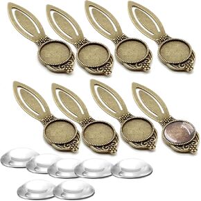 10 Set Metal Antique Round Bronze Bookmark Sets Bookmark Trays with 20 MM Clear Glass Cabochons for Bookmark DIY Making, Reading Lovers