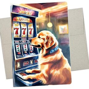 Whitman and Daughter Golden Retriever Slot Machine Card, Casino Birthday Card (1 Premium Card, 5X7 Inch) dog gambling notecard blank for all occasions like thinking of you, thank you - 1080