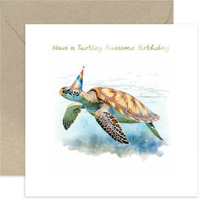 Old English Co. Turtley Awesome Birthday Card for Him Her - Cute Birthday Card for Sister, Daughter, Friend - Fun Animal Pun Birthday Card Gift for Friends and Family | Blank Inside Envelope