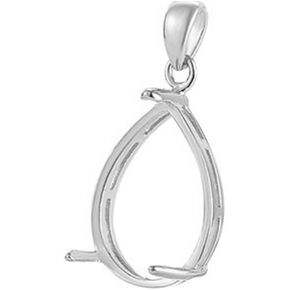 Solid 925 Sterling Silver Teardrop Cabochon Bezel Prong Pendant Settings Cabochon Pendant Base Trans