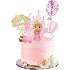 16 Pcs Princess Cake Topper With Foam Balls And Flower Cake Decoration for Girl Princess Happy Birthday Party Decorations Cake Decorations in Kuwait