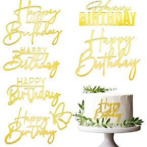 6 Pcs Gold Happy Birthday Cake Topper Acrylic Happy Birthday Cake Toppers Happy Birthdays Cake Sign Happy Birthdays Sign for Cake Decorations