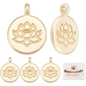 Beebeecraft 1 Box 20pcs Lotus Flower Charms 18K Gold Gold Plated Tibetan Beads Flowant Flowant Beads for Diy Netlace Bracelet Strains