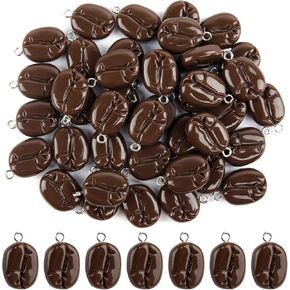 Framendino, 40 Pack Mini Coffee Bean Pendant Charms Cute Charm Resin Imitation Food for Jewelry Making