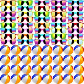 60pcs نظارة شمسية كرات الشاطئ الحفلات الحفلات الحفلات للأطفال 30pcs النظارات الشمسية Neon 30pcs 12 "كرات الشاطئ Kid Boys Girls Girls التخرج لحفلات الحفلات الصيفية.