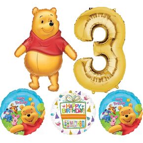 Winnie the Pooh 3rd Birthday Party Supplies Foil Balloon Bouquet Decorations