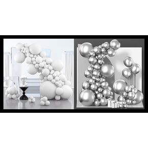 البالونات البيضاء Partywoo 127 PCS وبالونات الفضة المعدنية الحزب 140 PCS