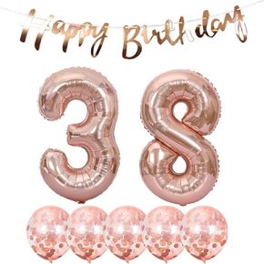 عيد ميلاد 38 ديكور عيد ميلاد سعيد البالونات البالونات 38 سنة عيد ميلاد الحفلات اللوازم البالونات الهيليوم رقم 38 البالونات البالون البالون البالون البالون ، 38th Rose Gold Birthday Decoration