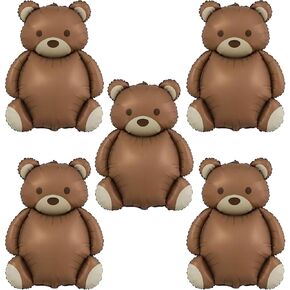 35'' Big Brown Bear Balloons Cartoon Teddy Bear Party Supplies, 5 Pack Matte Bear Helium Mylar Foil Balloons For Jungle Animal Farm Safari Zoo Woodland Themed Party Baby Shower Decoration Supplies