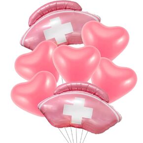 ممرضة بالونات ممرضة عيد ميلاد ديكور تزويد البالونات ممرضة البالونات Pink Heart Latex للبالونات لممرضة التخرج عيد ميلاد لوازم الحفلة التمريضية 7pcs